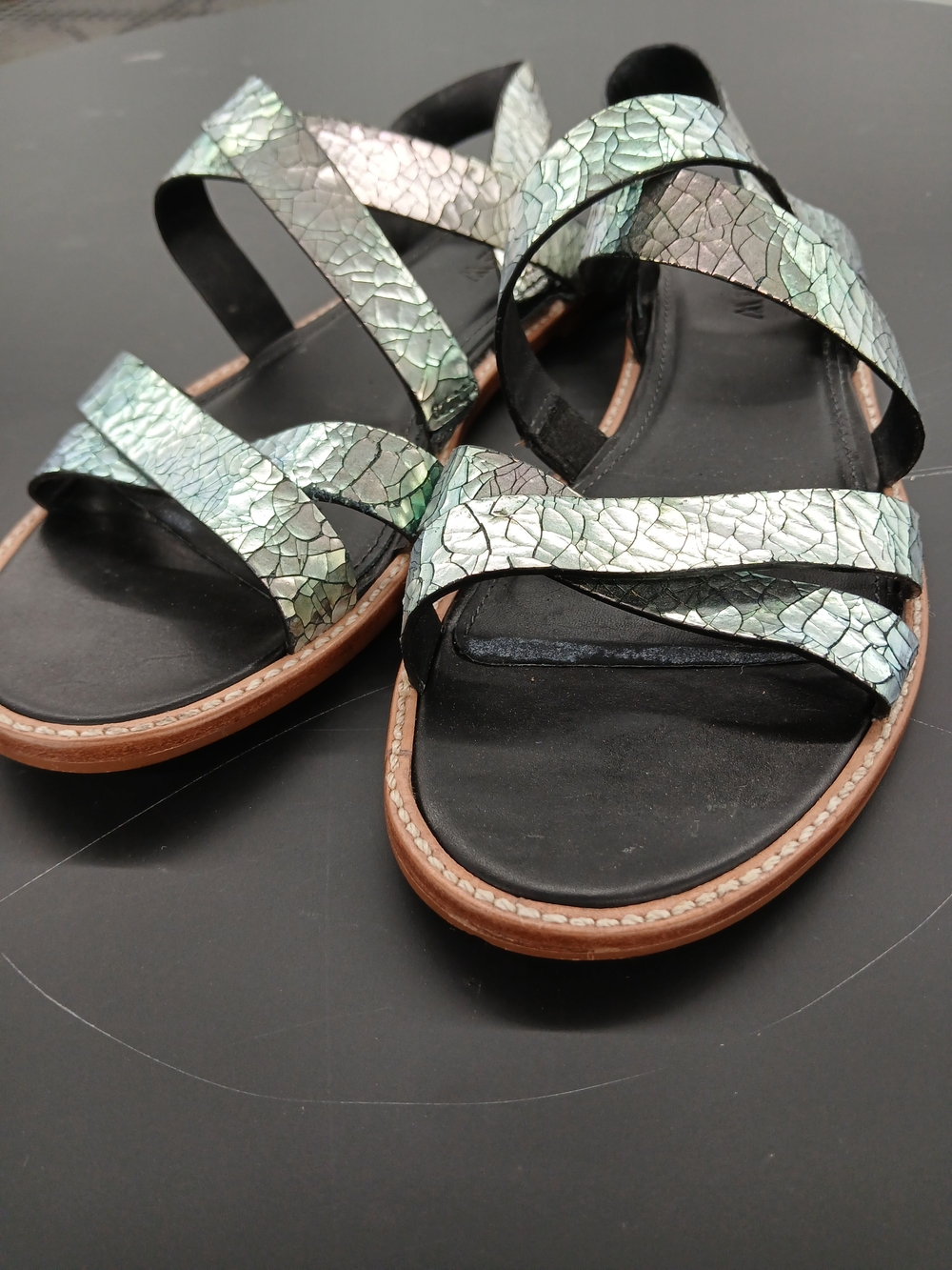 J. Crew Iridescent  Cracked-Texture Strappy Sandals